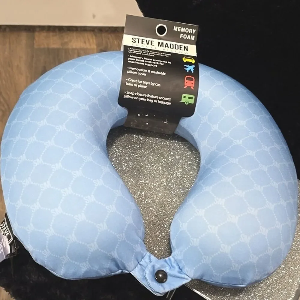 Steve Madden Logo Memory Foam Travel‎ Pillow- Blue